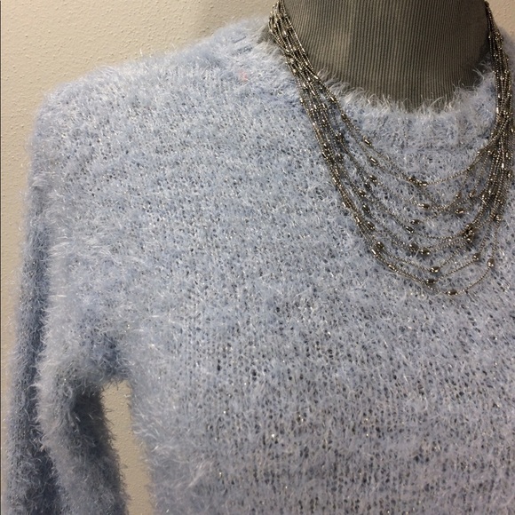 Brand new Ice blue fuzzy sweater w shine soft cozy - Picture 2 of 8